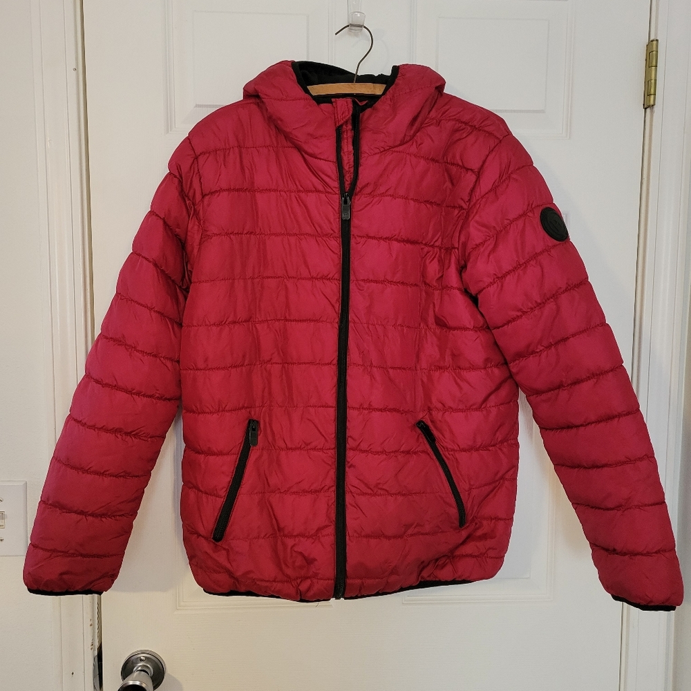 Men's Perry Ellis Portfolio Lightweight Hooded Puffer Jacket Red Medium